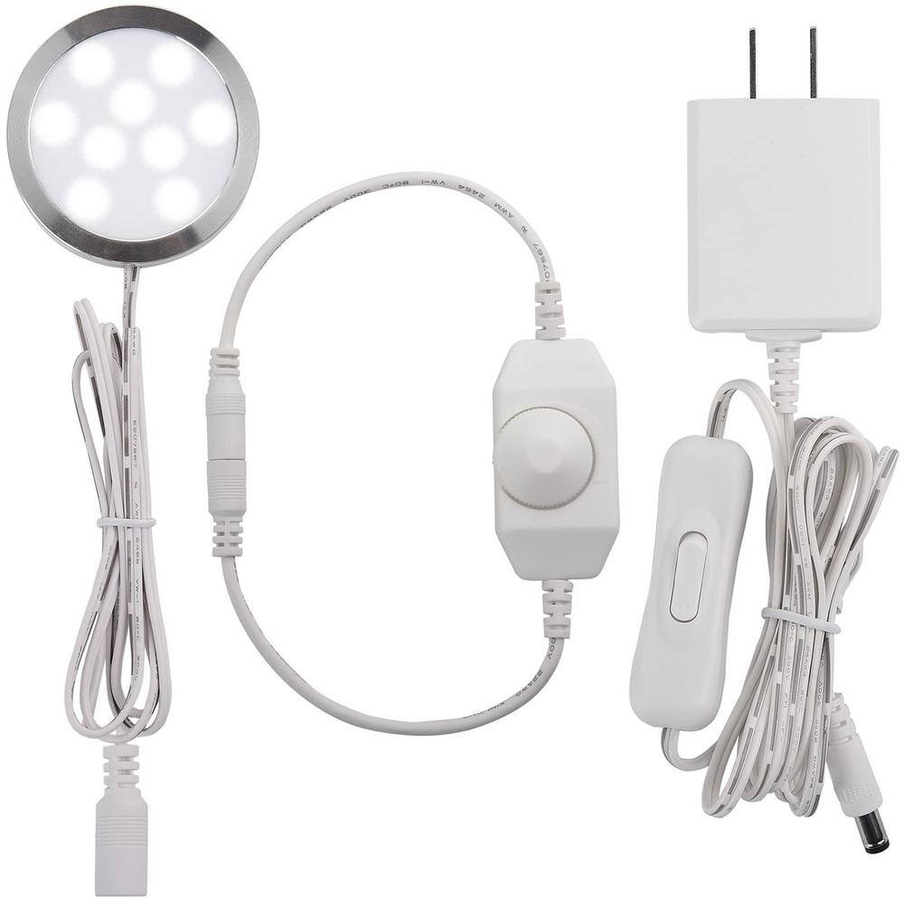 Slim Plug-in 1-Light Dimmable Cool White Integrated LED Under Cabinet Puck 