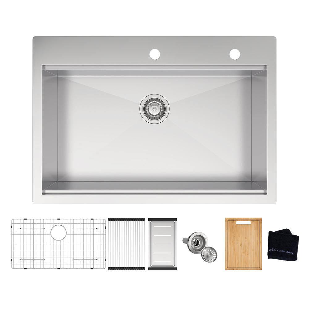 Zero Radius 32 in. Drop-In Single Bowl 18 Gauge Stainless Steel Kitchen Sink with Accessories price history on PriceWatchPro