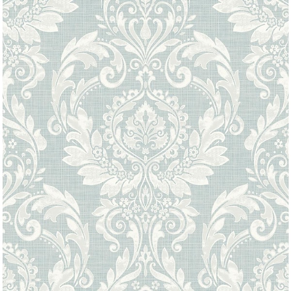 Seabrook Designs 56 sq. ft. Metallic Powder Blue Linnet Damask Unpasted ...