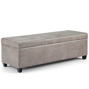 Avalon 48 in. Wide Contemporary Rectangle Storage Ottoman Bench in Distressed Grey Taupe Vegan Faux LeatherBedroom Bench