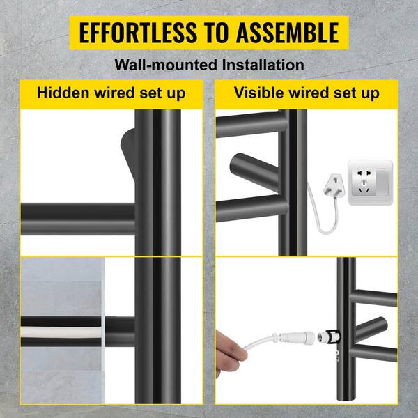 VEVOR Heated Towel Rack 8-Bar Towel Warmer Rack 23.6 x 33 in. Wall Mounted Electric Towel Warmer with Timer Towel Drying Rack MJJRJPSY8110V17GKV1 The Home Depot VEVOR Heated Towel Rack, Bars Curved Design, Mirror Polished Stainless Steel Electric Towel Warmer with Built-in Timer, Wall-Mounted for Bat並行輸入