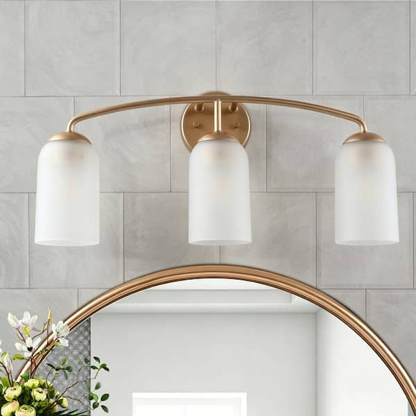 Elysian 23.2 in. 3-Light Gold Modern Luxury Bathroom Vanity Light with Frosted Glass Shades, Wall Sconce for Powder Room
