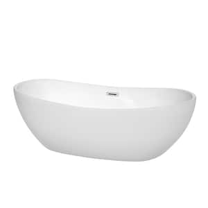 Rebecca 69.6 in. Acrylic Flatbottom Non-Whirlpool Bathtub in White with Polished Chrome Trim