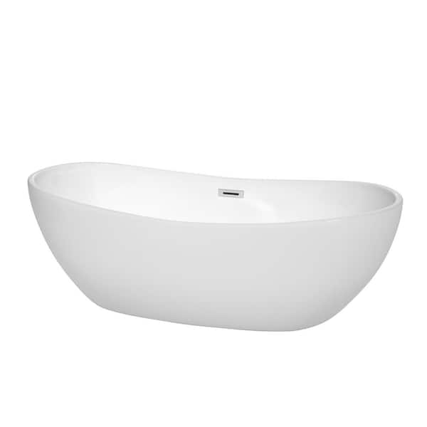 Wyndham Collection Rebecca 69.6 in. Acrylic Flatbottom Non-Whirlpool Bathtub in White with Polished Chrome Trim