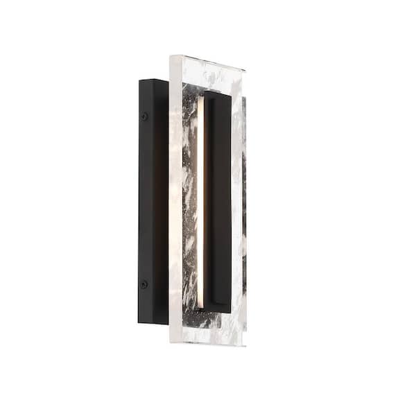 Temecula 11.4 in. Sand Black Outdoor Hardwired Rectangle Coach Wall Sconce with LED Included and Crystallite Glass Shade
