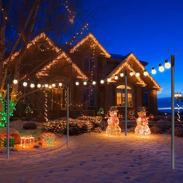 8 ft. String Light Pole 25-Light Outdoor Solar Powered LED String Light Set for Garden Lawn Patio Decor (6-Pack)