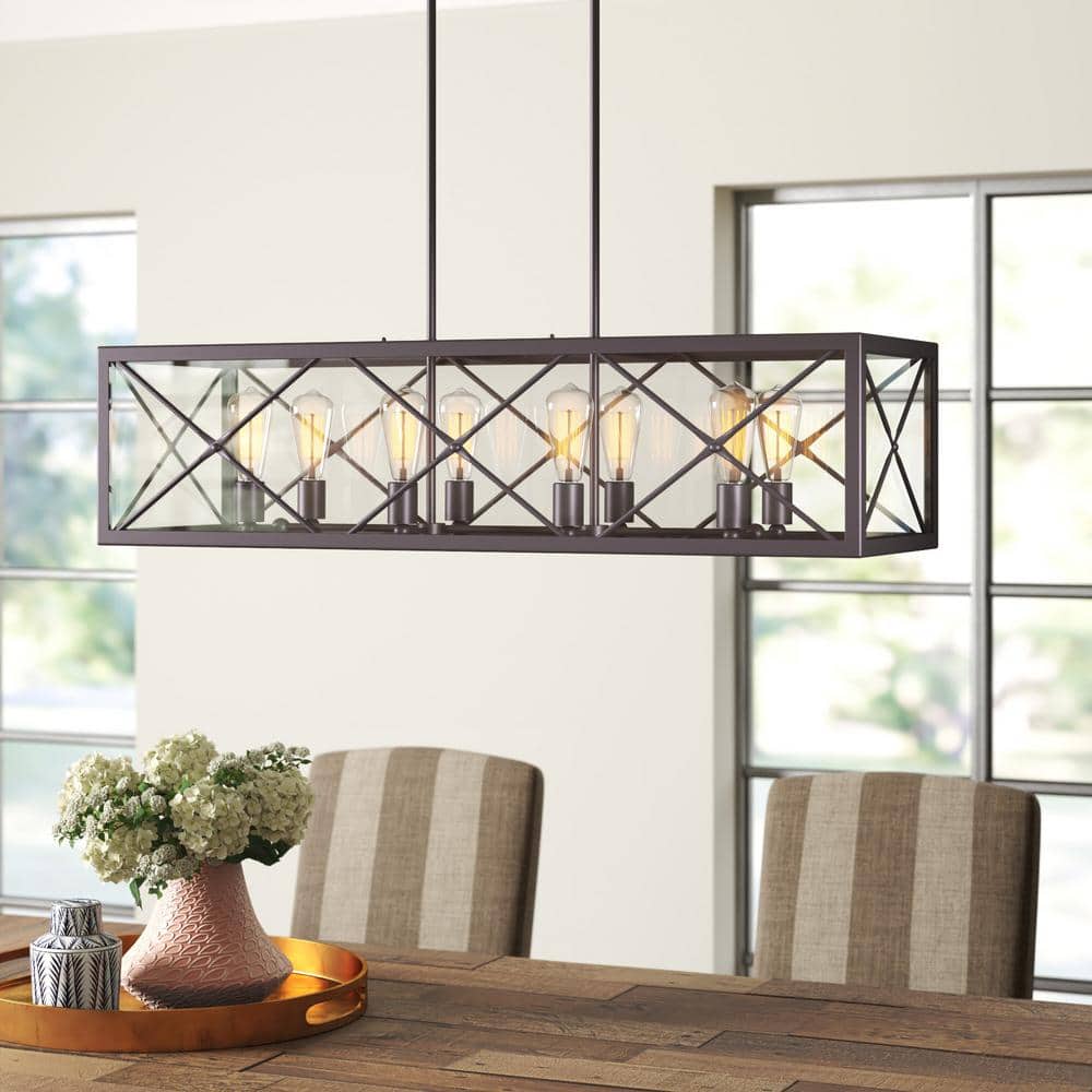 Satin Bronze 8-Light Linear Chandelier with Plug-in Feature