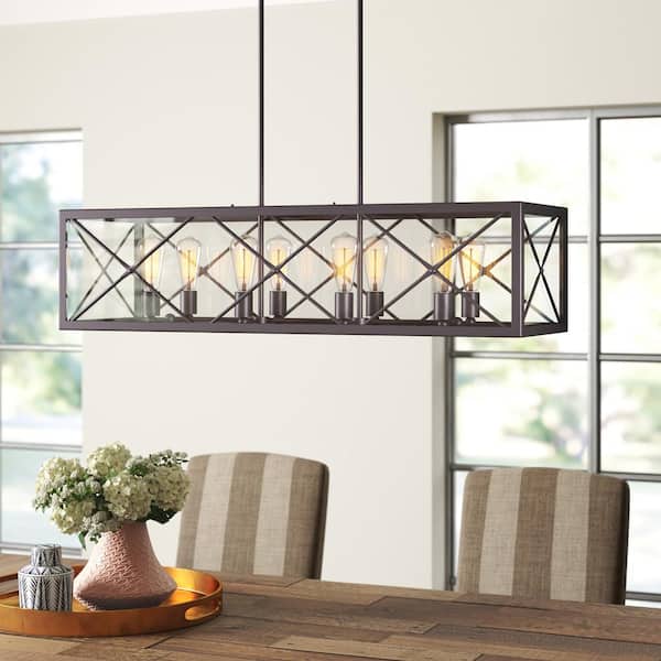 High Line 8-Light Satin Bronze Industrial Linear Chandelier for Kitchen Islands with No Bulbs Included