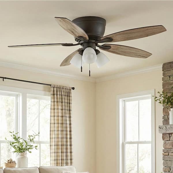 Sidlow 52 in. Indoor LED Bronze Hugger Dry Rated Ceiling Fan with 5 QuickInstall Reversible Blades and Light Kit