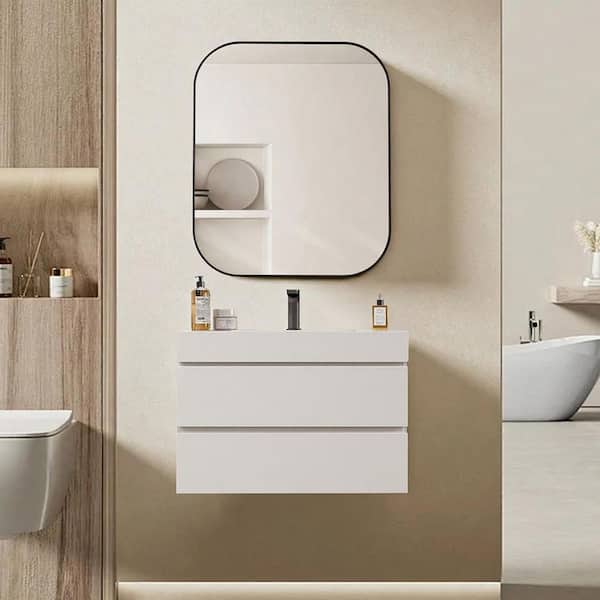 NOBLE 36 in. W x 18 in. D x 25 in. H Single Sink Floating Bath Vanity in White with White Solid Surface Integral Top