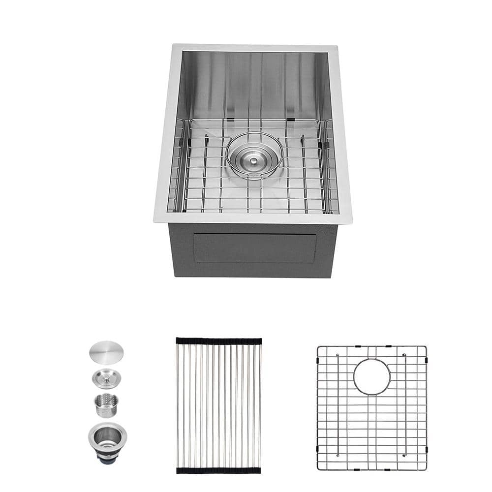 15 in. Single Bowl Undermount 18-Gauge Stainless Steel Kitchen Sink with Ac