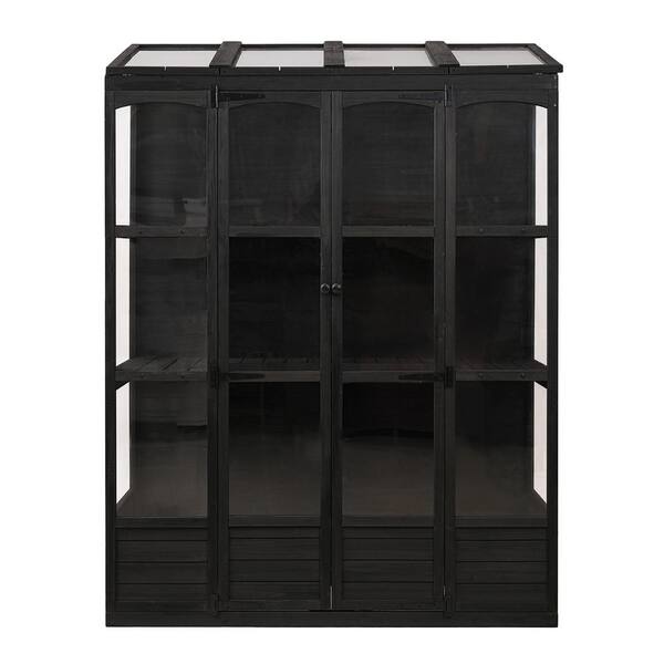 Tenleaf 57.9 in. W x 29.1 in. D x 78.1 in. H Black Wood Greenhouse with 4 Independent Skylights and 2 Folding Middle Shelves