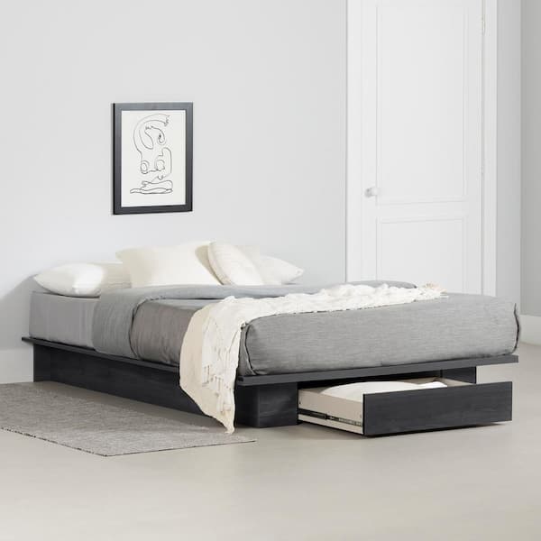 Musano Gray Oak Particle Board Frame Queen Platform Bed with Drawers