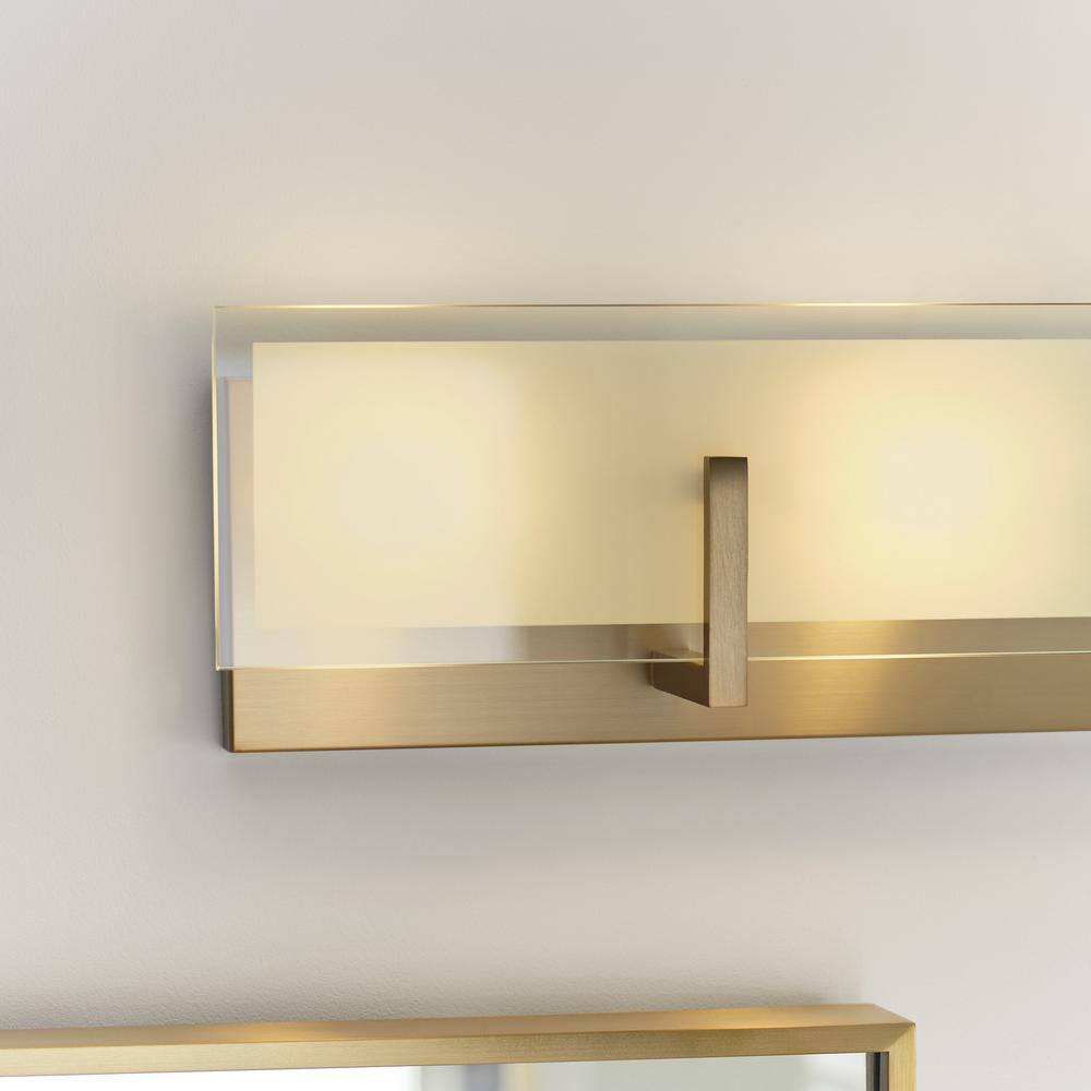 Satin Brass 4-Light Vanity Fixture with Frosted Beveled Glass