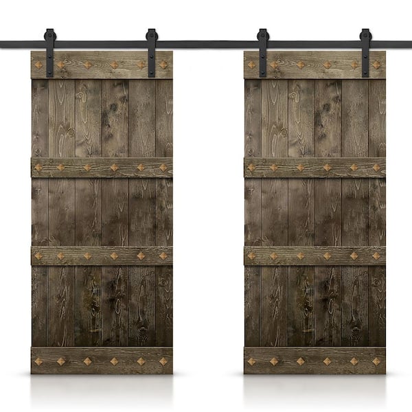 CALHOME 72 in. x 84 in. Espresso Stained DIY Pine Wood Interior Double Sliding Barn Door with Hardware Kit and Clavos