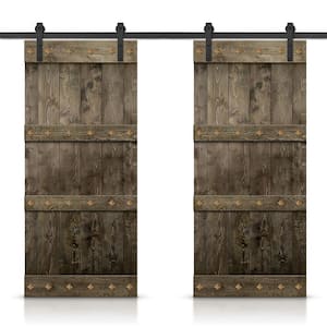 88 in. x 84 in. Espresso Stained DIY Pine Wood Interior Double Sliding Barn Door with Hardware Kit and Clavos