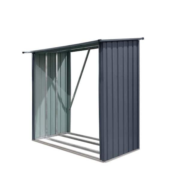 7 ft. W x 3 ft. D Black Open Metal Storage Shed Outdoor Firewood Rack Storage Bin Shed with Sloped Roof (26 sq. ft.)