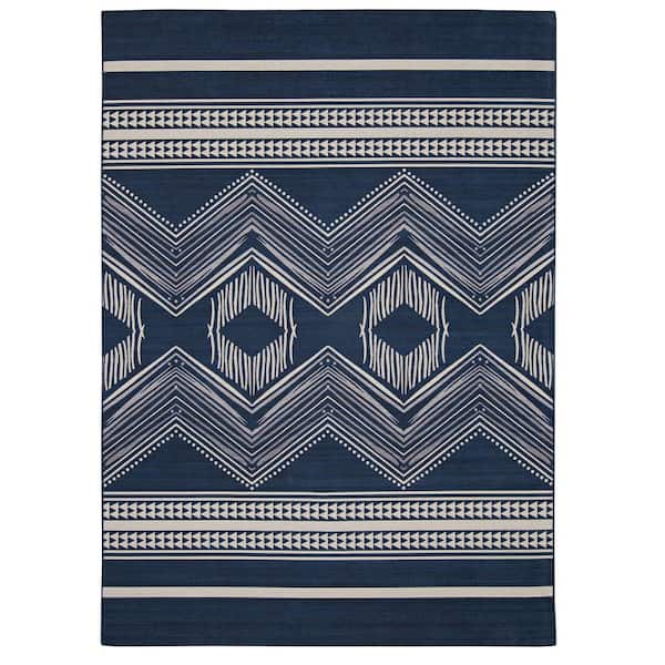 Boynton Navy and Ivory 5 ft. x 7 ft. Washable Polyester Indoor/Outdoor Area Rug