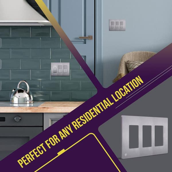 ENERLITES 3-Gang Stainless Steel Wall Plate – 4.50x6.38 Inch, 430 Grade, Corrosion Resistant, UL Listed, Silver