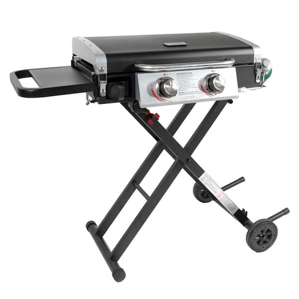Razor Griddle Portable 4 Burner 40,000 BTU Gas Grill and Griddle Combo with  16 by 16 Inch Cooking Surface Area, Foldable Cart, and Steel Lid, Black