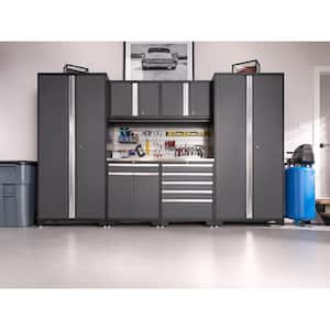 Pro Series 220 in. W x 85.25 in. H x 24 in. D 18-Gauge Steel Cabinet Set in Platinum (12-Piece)