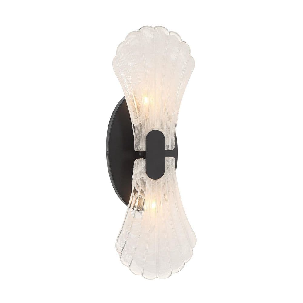 Bancroft 5.50 in. W x 16 in. H 2-Light Matte Black Coastal Glam Wall Sconce with Strie Glass Shade price history on PriceWatchPro