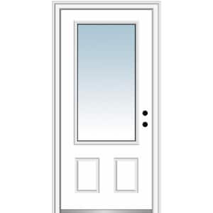 36 in. x 80 in. Left-Hand Inswing 3/4-Lite Clear 2-Panel Primed Fiberglass Smooth Prehung Front Door on 6-9/16 in. Frame