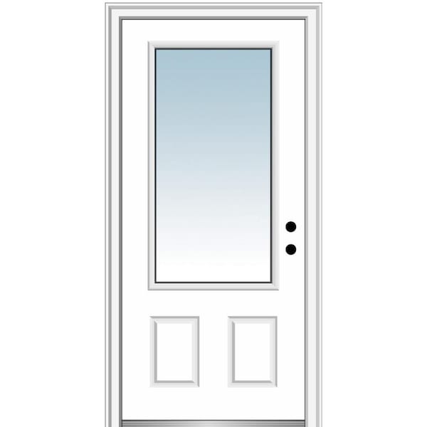 MMI DOOR 36 in. x 80 in. Left-Hand Inswing 3/4-Lite Clear 2-Panel Primed Fiberglass Smooth Prehung Front Door on 6-9/16 in. Frame