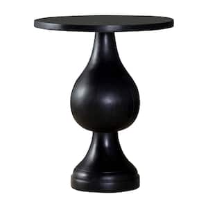 20.25 in. Black Stain Round Wood Accent Table with Pedestal Base