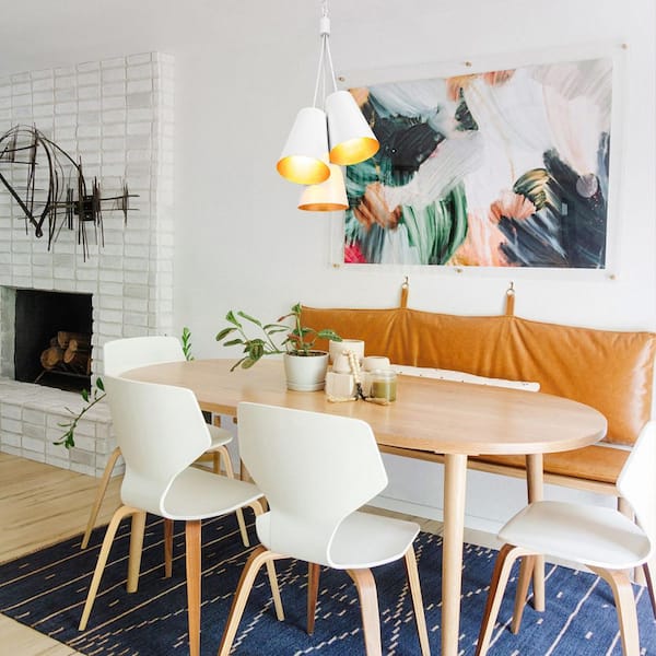 Plano 3-Light 14.2 in.W Matte White Pendant Light with Drum Metal Shade for Kitchen/Living Room