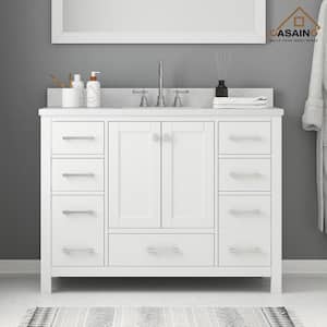 48 in. W x 22 in. D x 35.4 in. H Single Sink Solid Wood Bath Vanity in White with White Natural Marble Top and Basin