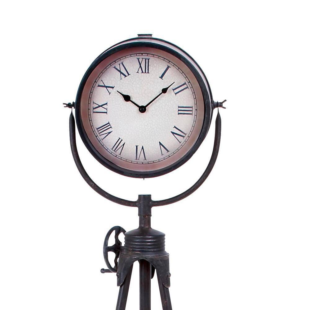 57" Black Metal Industrial Tripod Mantel Clock