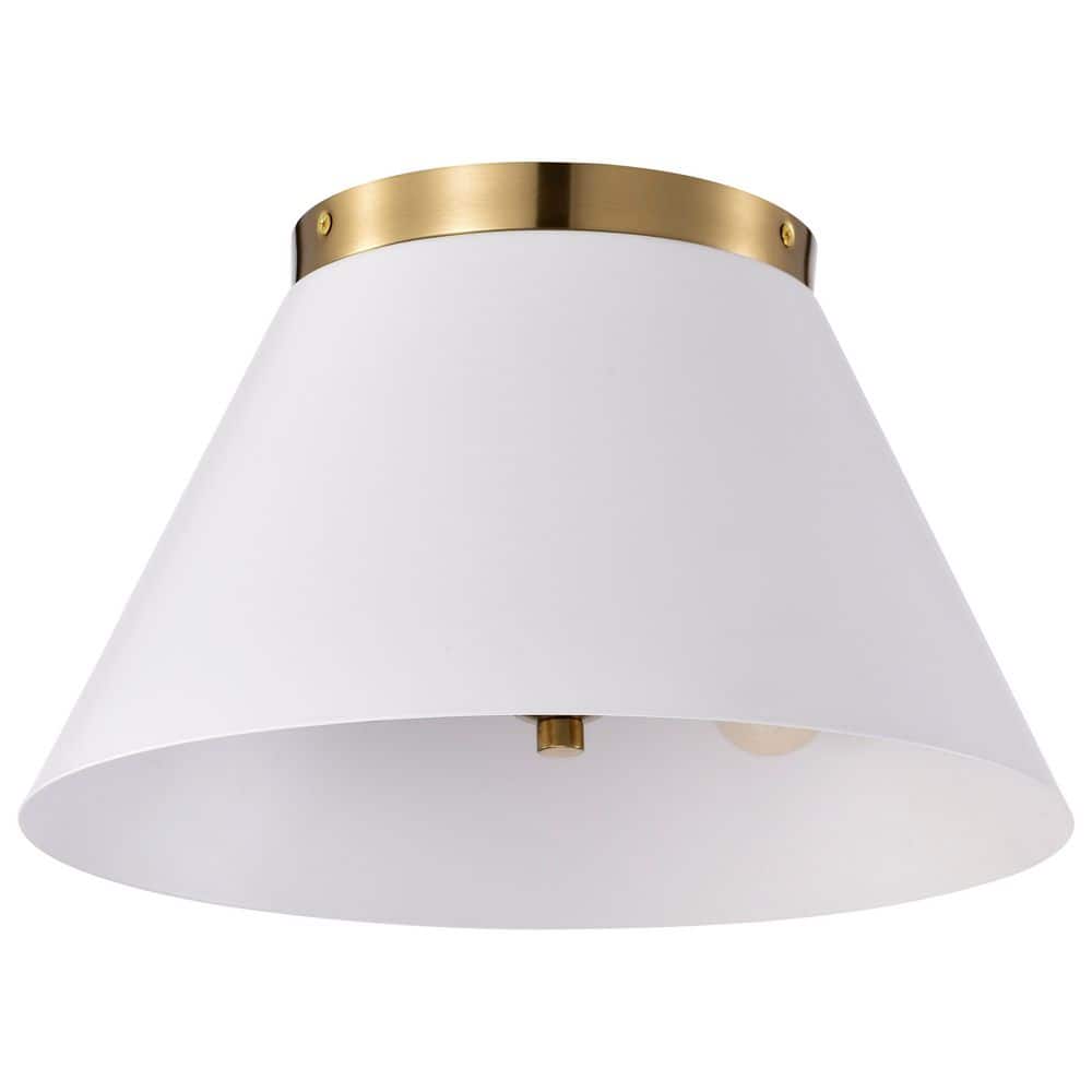 13.75 in. 3-Light White / Vintage Brass Mid-Century Modern Flush Mount with White Metal and No Bulbs Included price history on PriceWatchPro