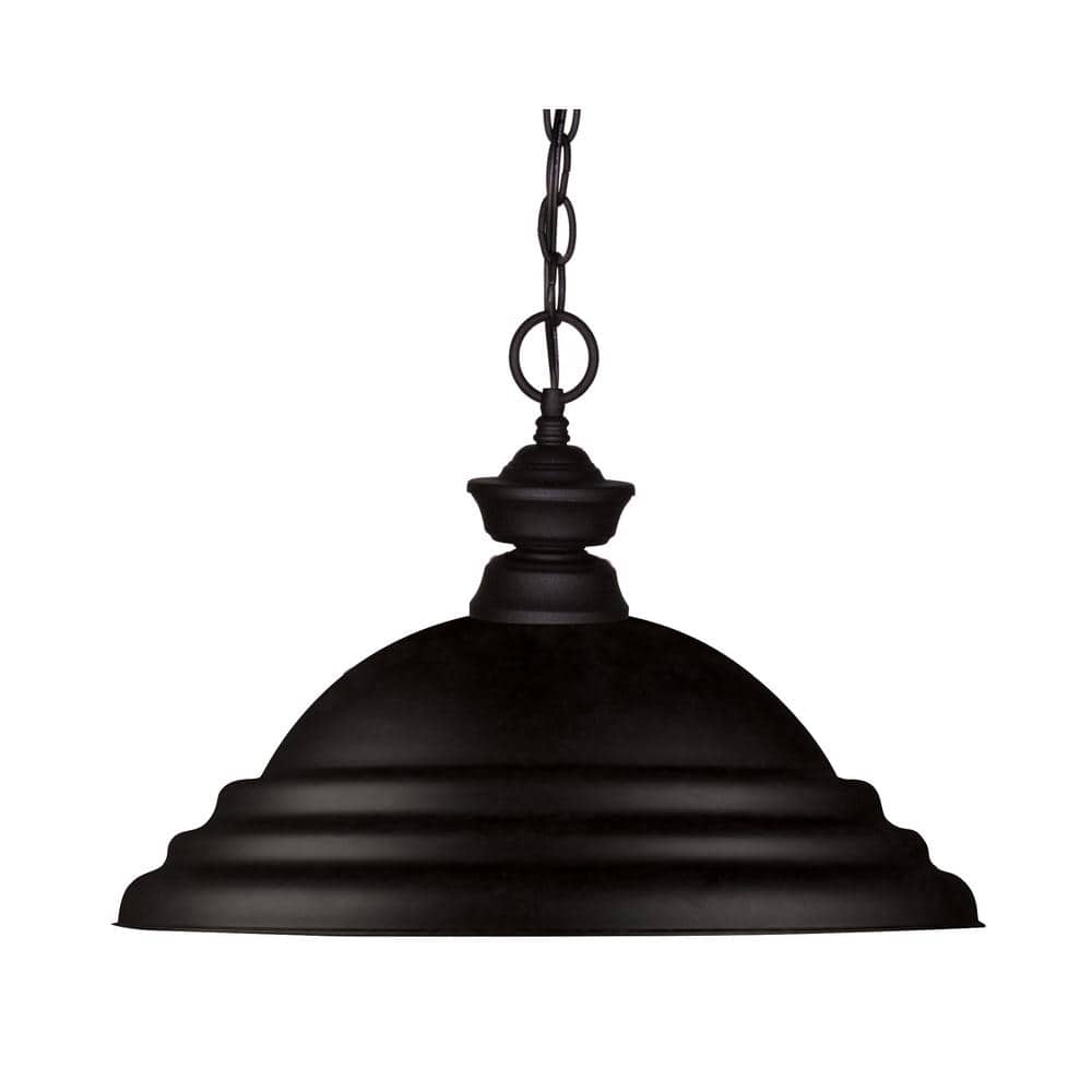Matte Black 16" Steel Pendant Light with Stepped Shade