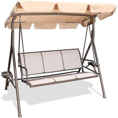 Patio Swing Glider w/Weather Resistant Steel Frame AECOJOY 3-Seat Outdoor Adjustable Canopy Swing Chair with Removable Cushion Poolside Backyard Hanging Lounge Chair for Garden Porch 