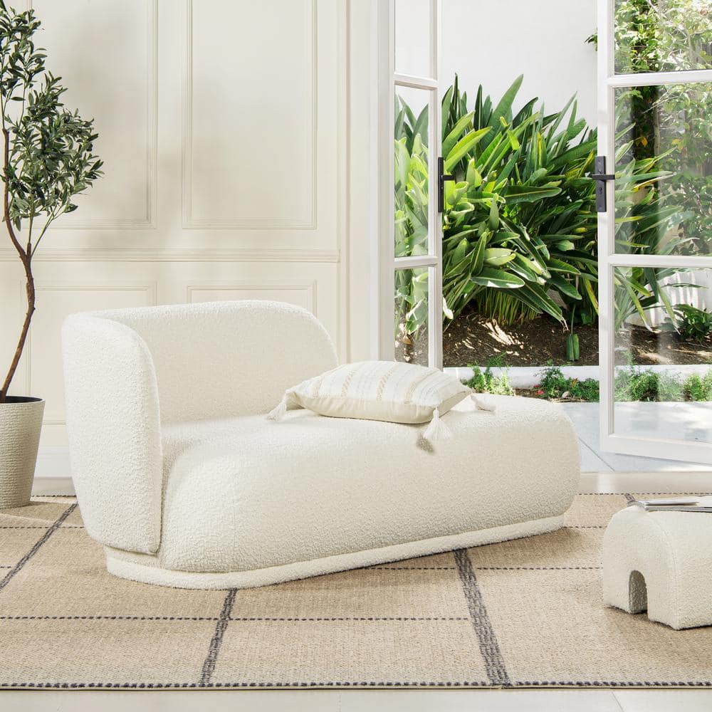 Aire 75" Ivory White Boucle Chaise Lounge with Pine Wood Frame