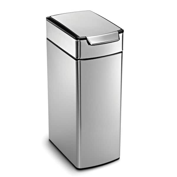 40L Slim Touch Bar Kitchen Trash Can, Brushed Stainless Steel