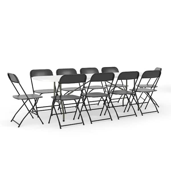 Carnegy Avenue 11-Piece Black Folding Chair and Table Set