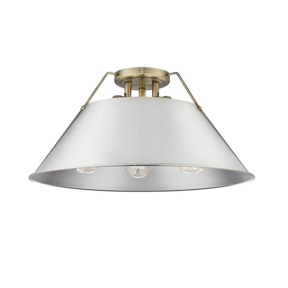 Golden Lighting Orwell 18.75 in. 3-Light Aged Brass and Pewter Flush ...