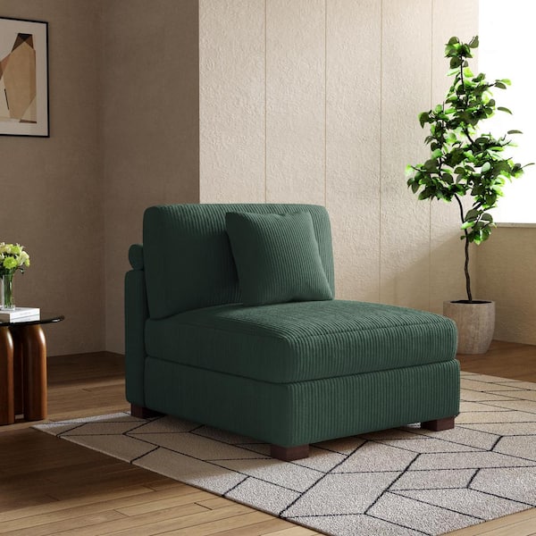 Uixe 36 in. Armless Corduroy Polyester Rectangle Sectional Center 1-Seat Sofa with 1-Pillow in Hunter Green