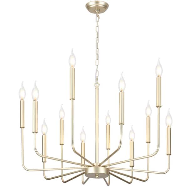 LWYTJO 12-Light Imitation Copper and Gold Candlestick Modern Chandelier Transitional Pendant Light for Dining Room