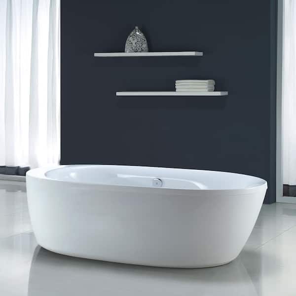 Schon Logan 71 inches Center Drain Freestanding Bathtub in Glossy White