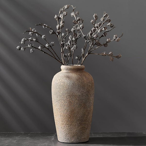 Unbranded 11 in. Brown Round Ceramic Decorative Farmhouse Tall Vase for Home Decor, Living Room, Shelf Decor, Enterway, Wedding