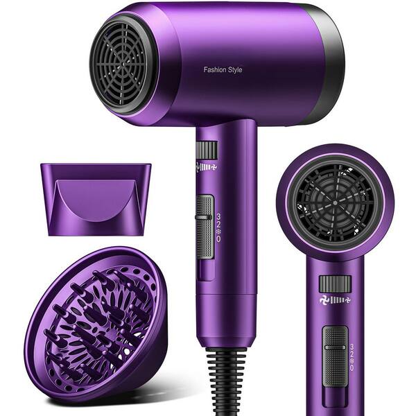 Portable Lavender Hair Dryer with Diffuser & Styling Nozzles Professional Portable Ionic Hair Dryer 120,000 RPM - Purple  main image 2
