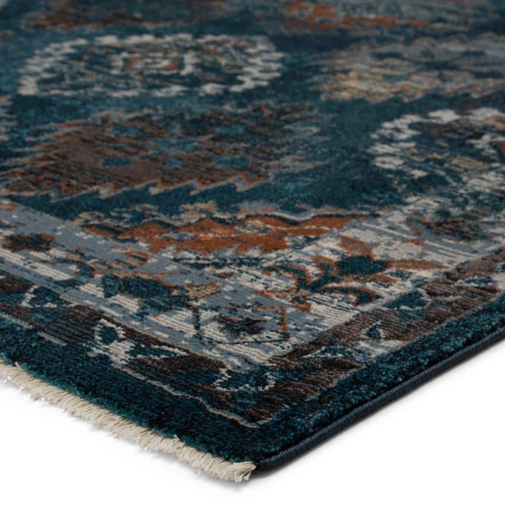 Lia Vintage Medallion 7'10"x11'1" Area Rug in Blue and Rust
