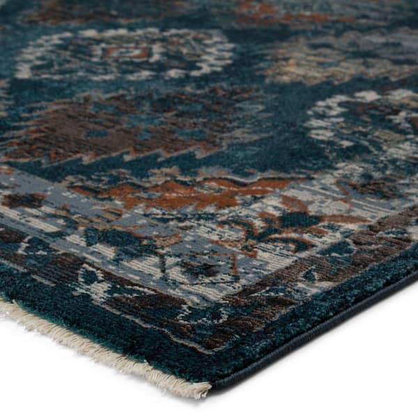 Lia Blue/Rust 7 ft. 10 in. x 11 ft. 1 in. Medallion Area Rug