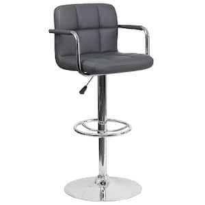 33.25 in. Adjustable Height Gray Cushioned Bar Stool