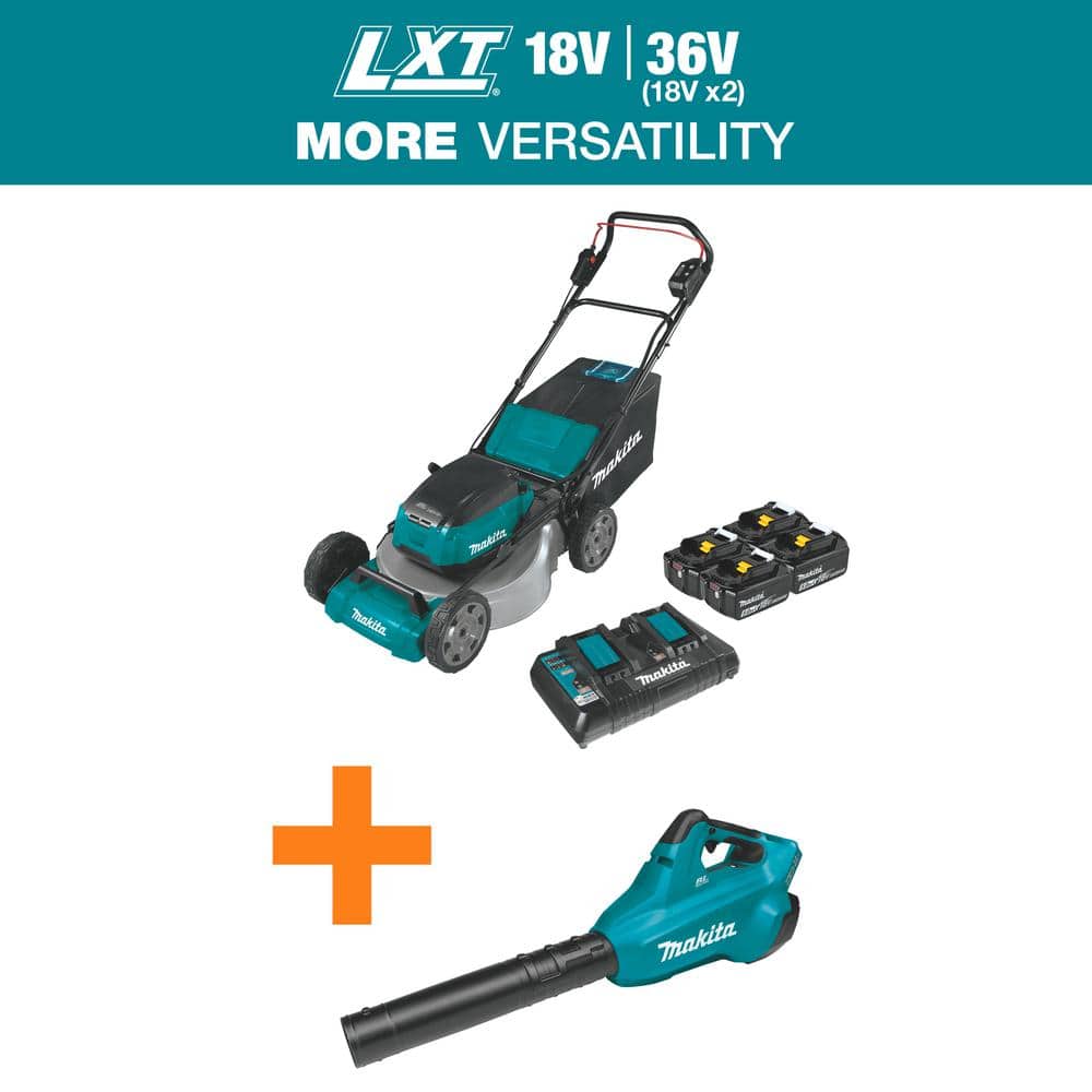 Makita 21 in. 18V X2 (36V) LXT Walk Behind Push Lawn Mower Kit with 4  Batteries (5.0 Ah) with 18V X2 (36V) LXT Blower XML07PT1-XBU02Z - The Home  Depot