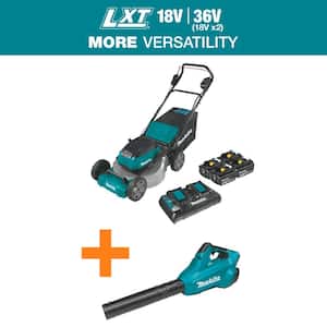 21 in. 18V X2 (36V) LXT Walk Behind Push Lawn Mower Kit with 4 Batteries (5.0 Ah) with 18V X2 (36V) LXT Blower