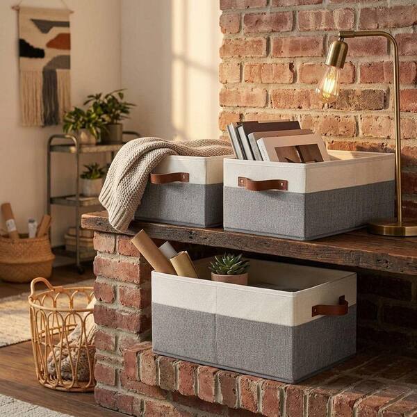 Basi 7inch セット Gray 18 in. x 7 in. Fabric Decorative Basket Set of 3 LINBQ616